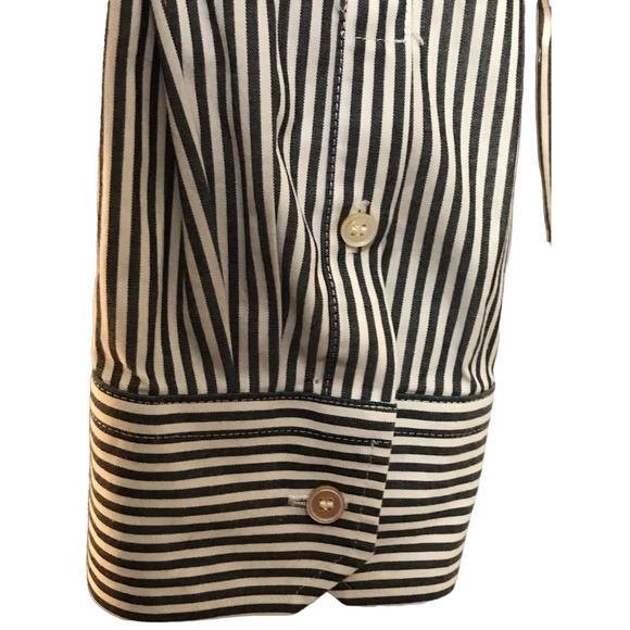 Talbots Size 16 Grey White Stripe Button Front Top Wrinkle Resistant Flip Cuff - Picture 7 of 9